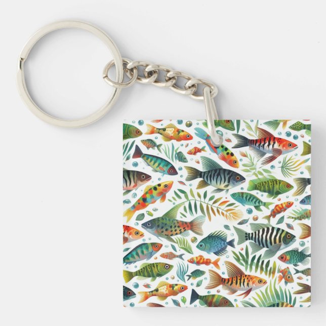 Colourful underwater fish art key ring (Front)