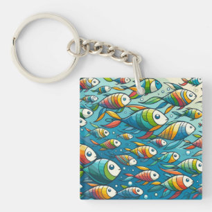 Colourful underwater fish art key ring