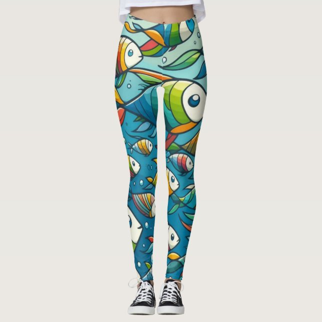 Colourful underwater fish art leggings (Front)