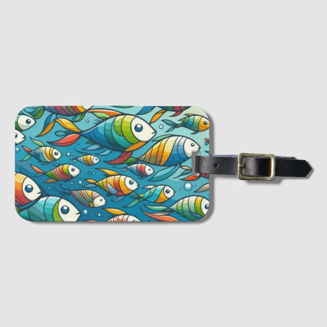 Colourful underwater fish art luggage tag (Front Horizontal)