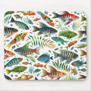 Colourful underwater fish art mouse pad