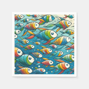Colourful underwater fish art napkin