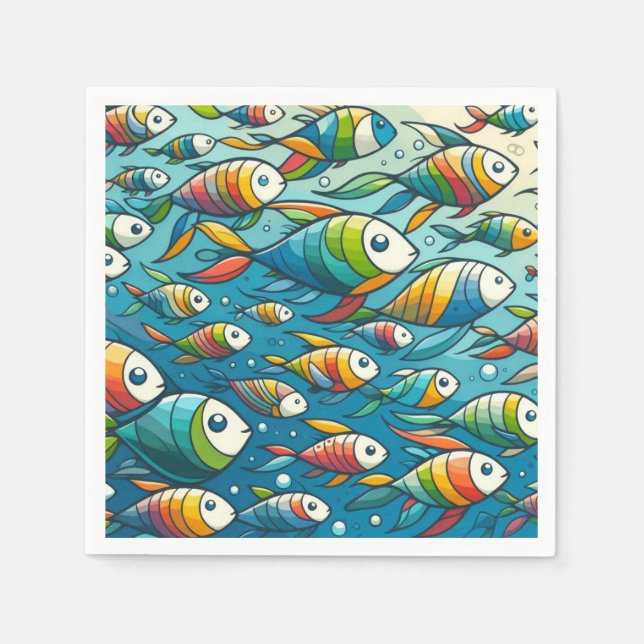 Colourful underwater fish art napkin (Front)