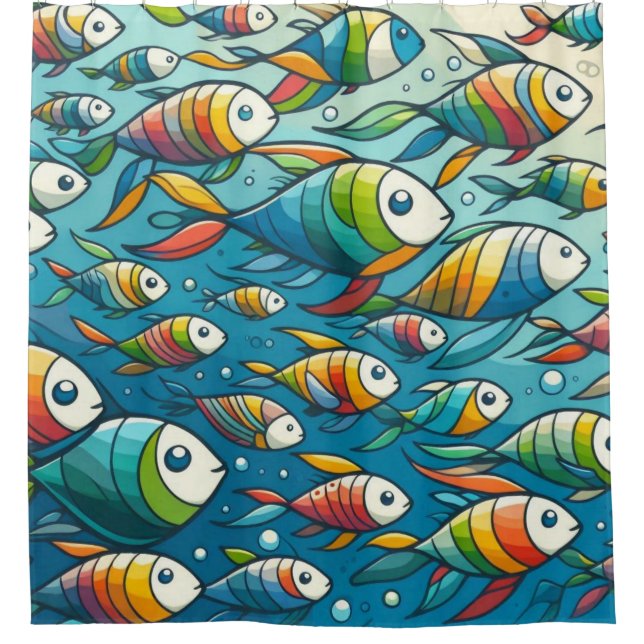 Colourful underwater fish art shower curtain (Front)