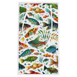 Colourful underwater fish art small gift bag