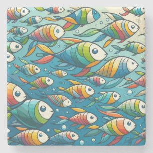 Colourful underwater fish art stone coaster