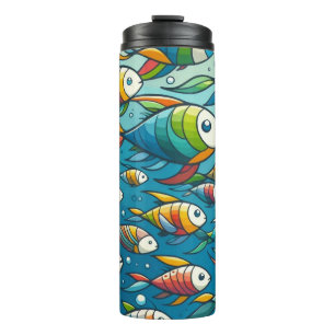 Colourful underwater fish art thermal tumbler