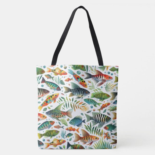 Colourful underwater fish art tote bag (Front)