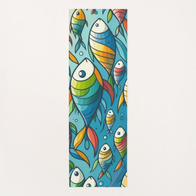 Colourful underwater fish art yoga mat (Front)
