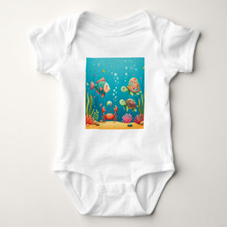 Colourful Underwater Fish Crab Turtle Seaweed Baby Bodysuit