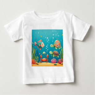 Colourful Underwater Fish Crab Turtle Seaweed Baby T-Shirt