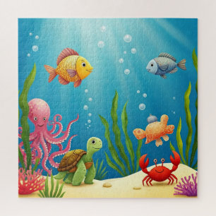 Colourful Underwater Fish Crab Turtle Seaweed Jigsaw Puzzle