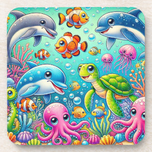 🐠 Colourful Underwater Glow 🌊 Playful Ocean Sea Coaster