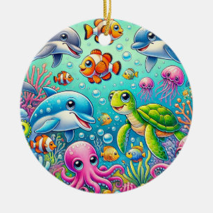 🌊 Colourful Underwater Glow 🐠 Playful Sea Life Ceramic Ornament
