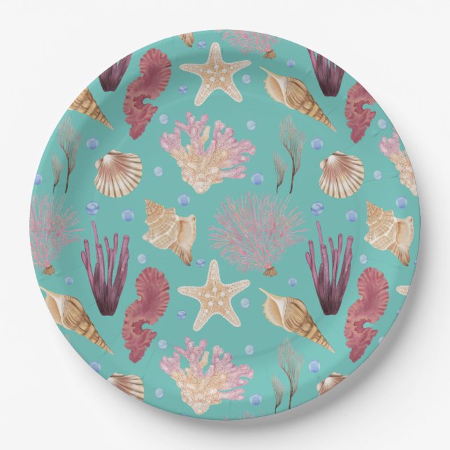 Colourful Underwater Life Pattern Paper Plate (Front)