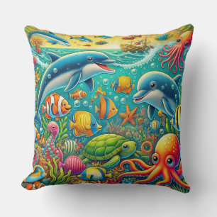 🌊🐠 Colourful Underwater Marine Life Cosy Decor Cushion