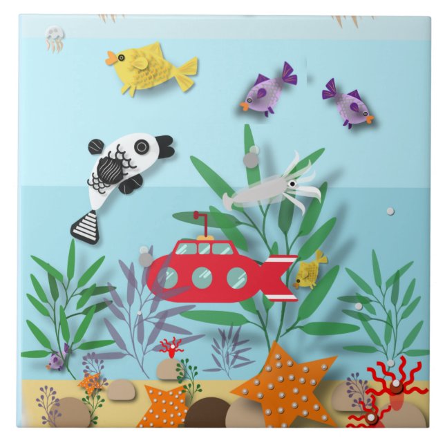 Colourful Underwater Scene  Ceramic Tile (Front)