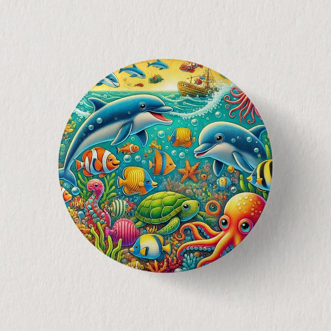 Colourful Underwater Scene Featuring Marine Life 3 Cm Round Badge (Front)