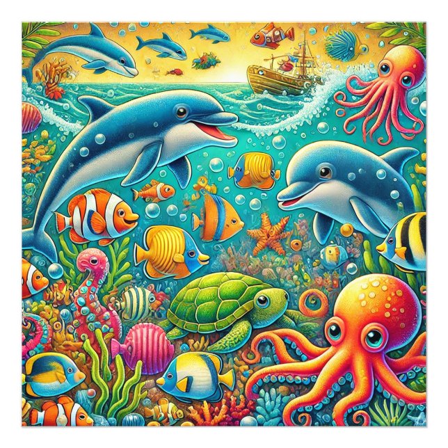 Colourful Underwater Scene Featuring Marine Life Photo Print (Front)