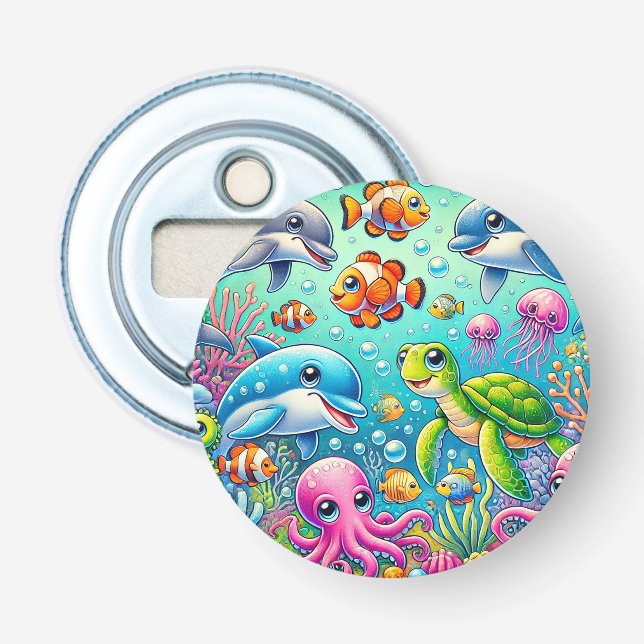 Colourful Underwater Scene Featuring Playful Sea Bottle Opener (Front)
