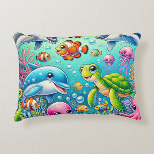 Colourful Underwater Scene Featuring Playful Sea Decorative Cushion