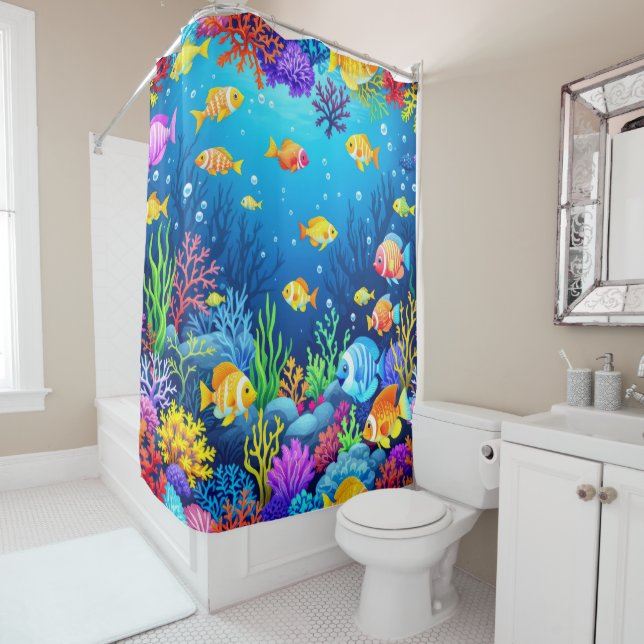 Colourful Underwater Scene Shower Curtain (In Situ)