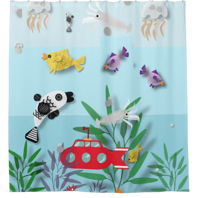 Colourful Underwater Scene  Shower Curtain (Front)