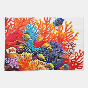 Colourful Underwater Sea Life Design  Tea Towel