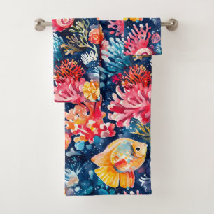 Colourful Underwater Sea Life Ocean  Bath Towel Set
