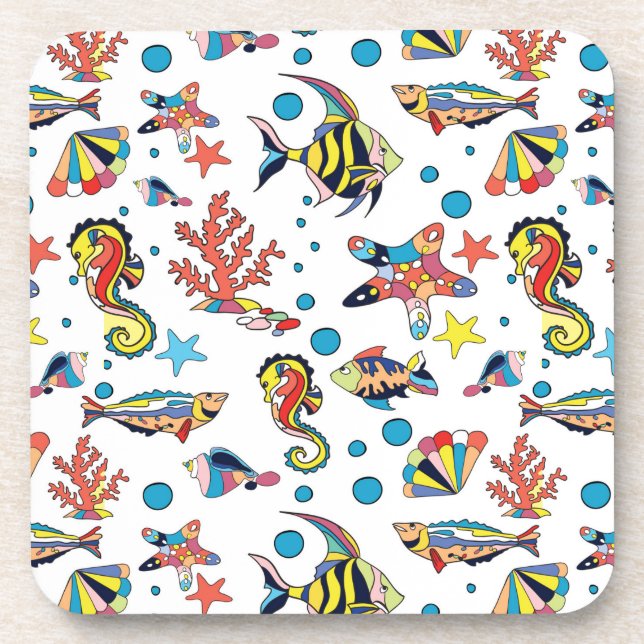 Colourful Underwater Sea Life Pattern Coaster (Front)