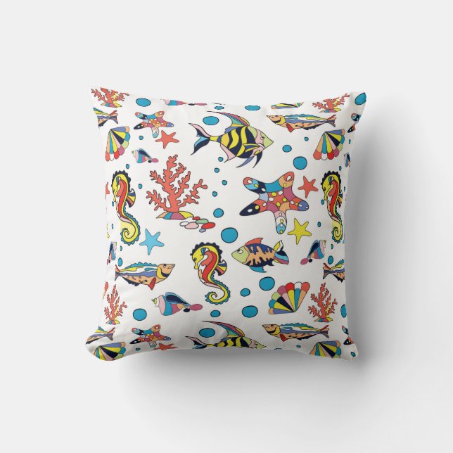 Colourful Underwater Sea Life Pattern Cushion (Front)