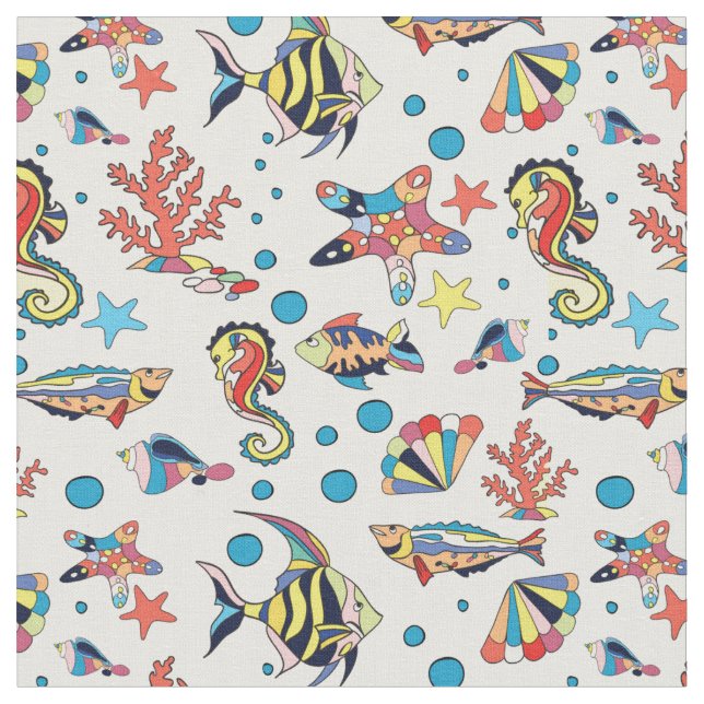 Colourful Underwater Sea Life Pattern Fabric (Close Up)