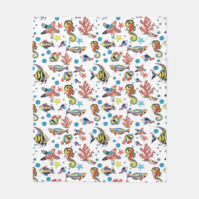 Colourful Underwater Sea Life Pattern Fleece Blanket (Front)