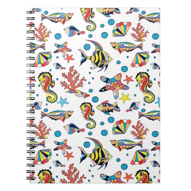 Colourful Underwater Sea Life Pattern Notebook (Front)
