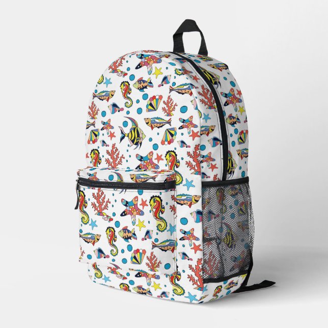 Colourful Underwater Sea Life Pattern Printed Backpack (Back Corner Right)