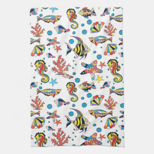 Colourful Underwater Sea Life Pattern Tea Towel