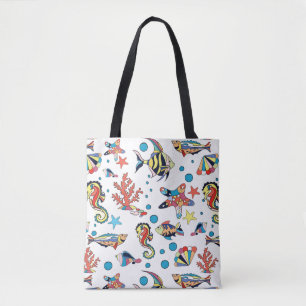 Colourful Underwater Sea Life Pattern Tote Bag
