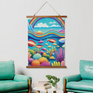 Colourful Underwater Under the Rainbow Hanging Tapestry