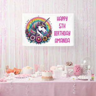 Colourful Unicorn and Rainbow Personalised Birthda Banner