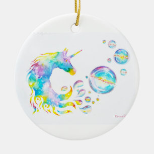 Colourful unicorn and spheres ceramic ornament