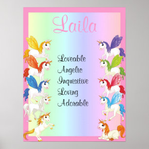 Colourful Unicorn Any Name Art Print Poster