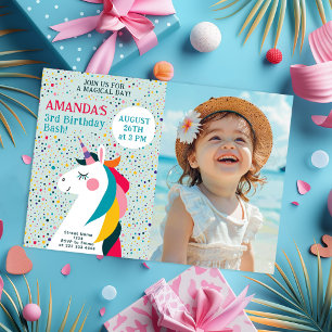 Colourful Unicorn Birthday Card with Photo
