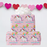 Colourful Unicorn Birthday Personalise Name & Age Wrapping Paper<br><div class="desc">Colourful Unicorn Add Name Custom Age Girls Gift Wrapping Paper</div>