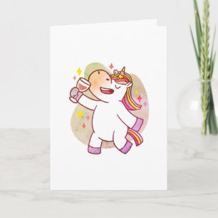 Colourful Unicorn Drinking Wine, Birthday Card