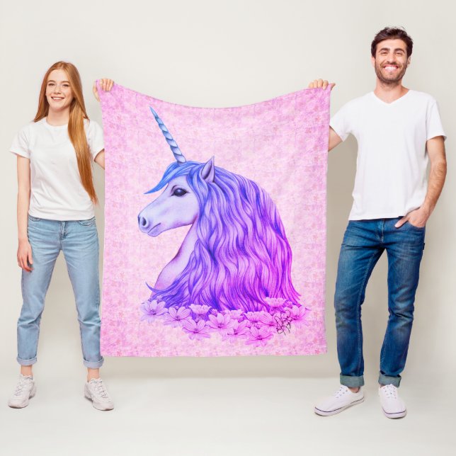 Colourful Unicorn Fleece Blanket (In Situ)