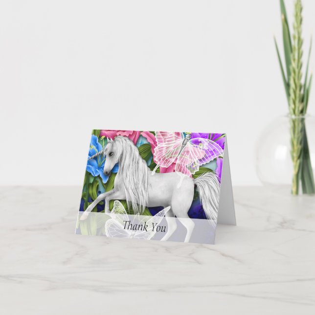 Colourful Unicorn, Floral and Butterfly Thank You  (Front)