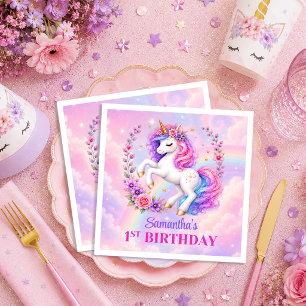Colourful Unicorn Girl Birthday Party Napkins Set