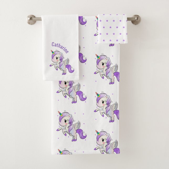 Colourful Unicorn Girly Bath Towel Set (Insitu)