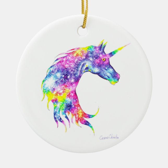 Colourful unicorn head ceramic ornament (Front)