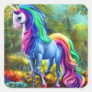 Colourful Unicorn Horse-46566 Square Sticker